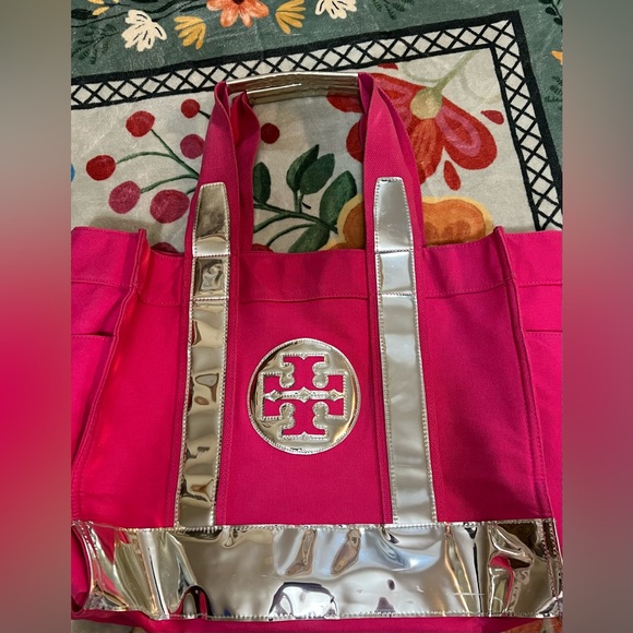 Tory Burch Ella Canvas Tote in Hot Pink - Picture 4 of 15